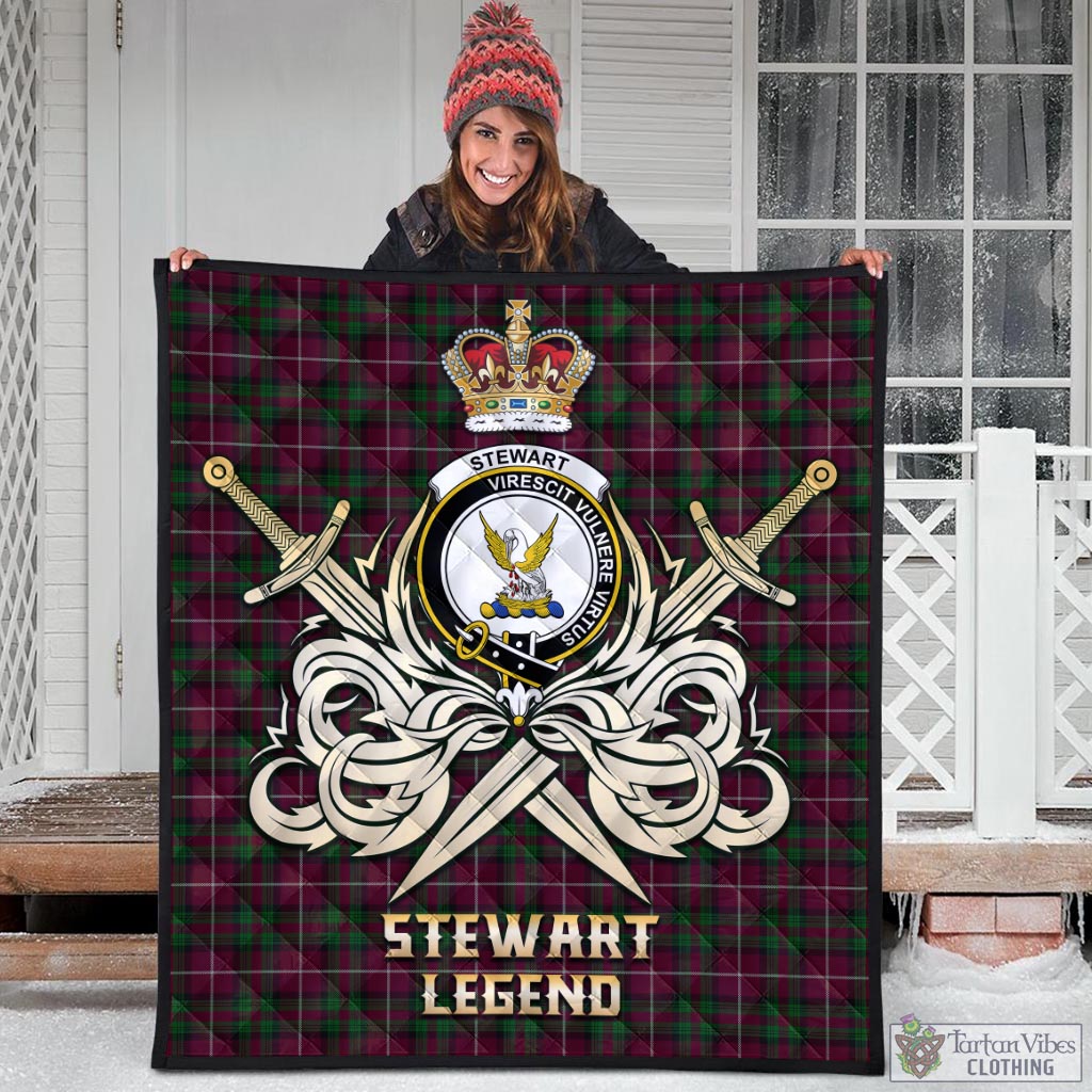 Tartan Vibes Clothing Stewart of Bute Hunting Tartan Quilt with Clan Crest and the Golden Sword of Courageous Legacy