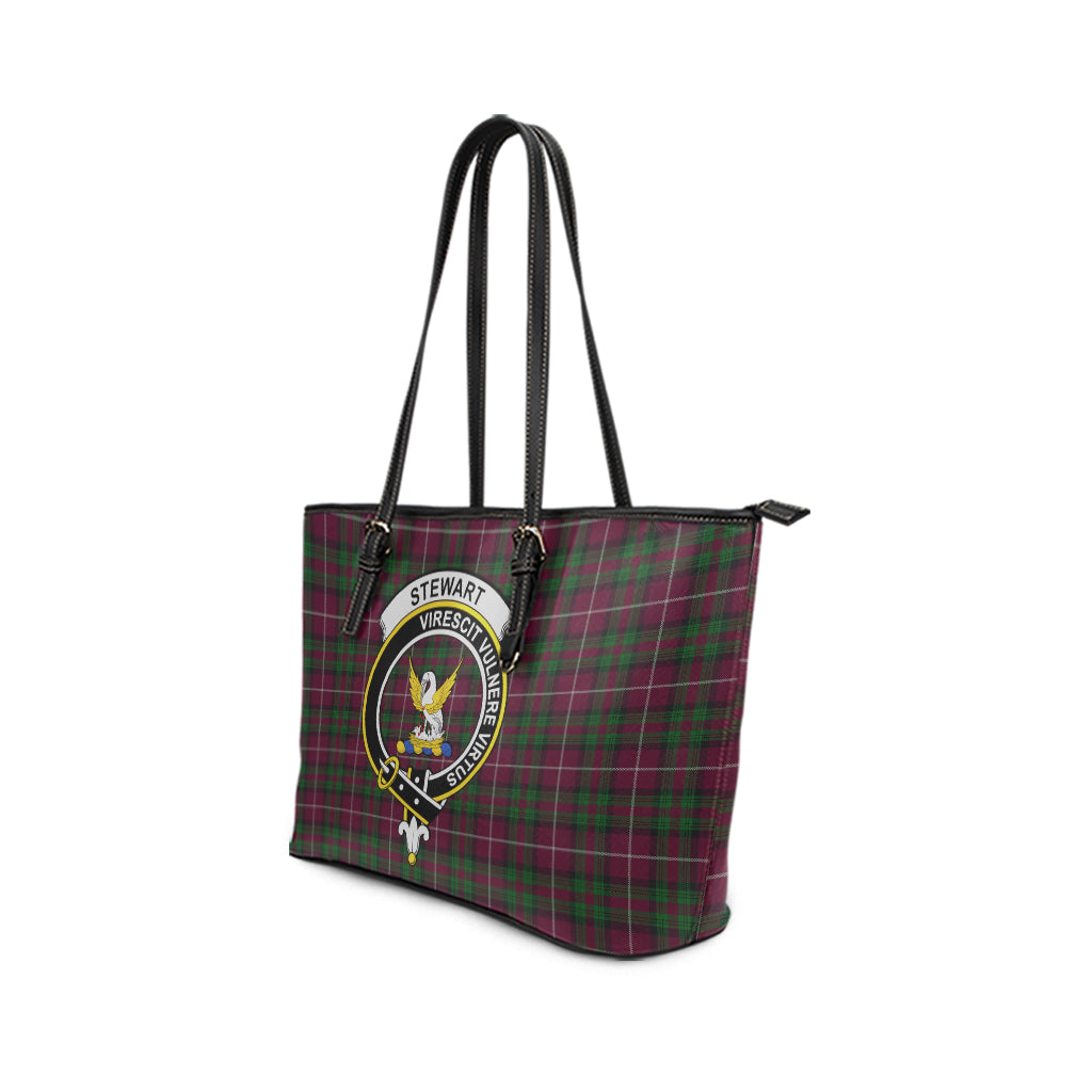 Stewart of Bute Hunting Tartan Leather Tote Bag with Family Crest - Tartan Vibes Clothing