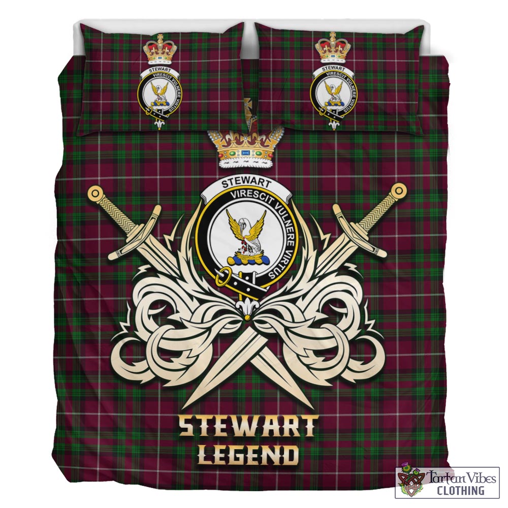 Tartan Vibes Clothing Stewart of Bute Hunting Tartan Bedding Set with Clan Crest and the Golden Sword of Courageous Legacy