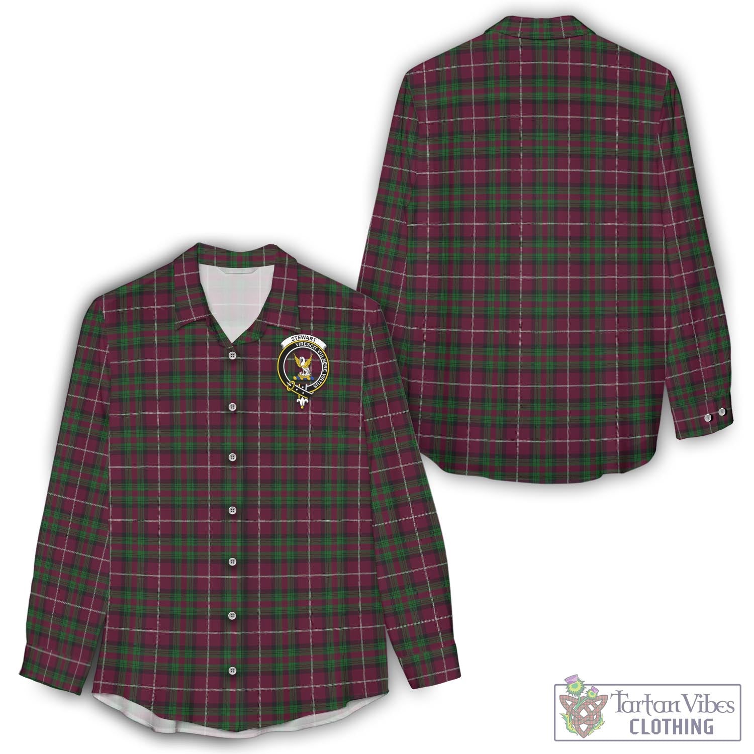 Tartan Vibes Clothing Stewart of Bute Hunting Tartan Womens Casual Shirt with Family Crest