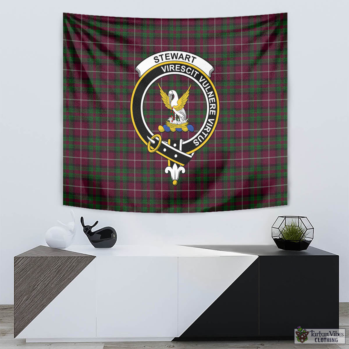 Tartan Vibes Clothing Stewart of Bute Hunting Tartan Tapestry Wall Hanging and Home Decor for Room with Family Crest