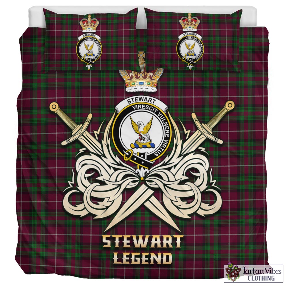 Tartan Vibes Clothing Stewart of Bute Hunting Tartan Bedding Set with Clan Crest and the Golden Sword of Courageous Legacy