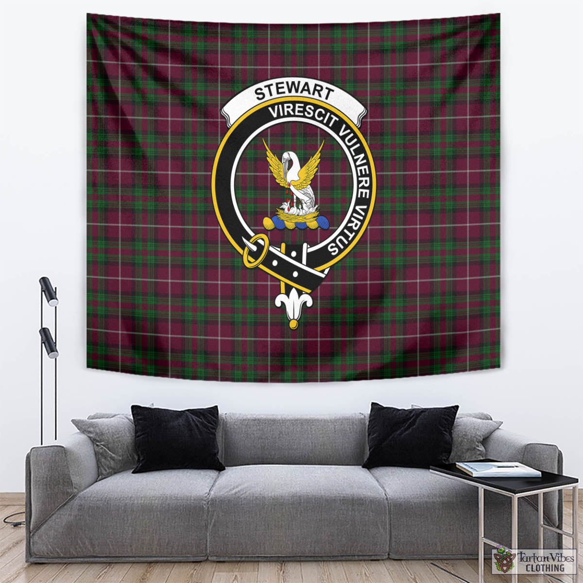 Tartan Vibes Clothing Stewart of Bute Hunting Tartan Tapestry Wall Hanging and Home Decor for Room with Family Crest