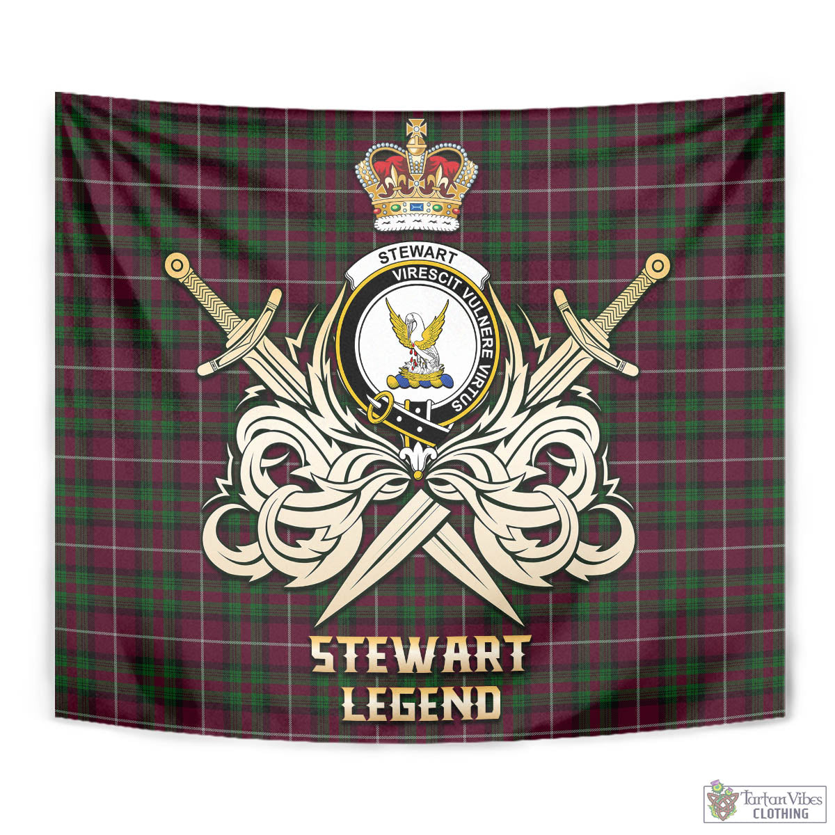 Tartan Vibes Clothing Stewart of Bute Hunting Tartan Tapestry with Clan Crest and the Golden Sword of Courageous Legacy