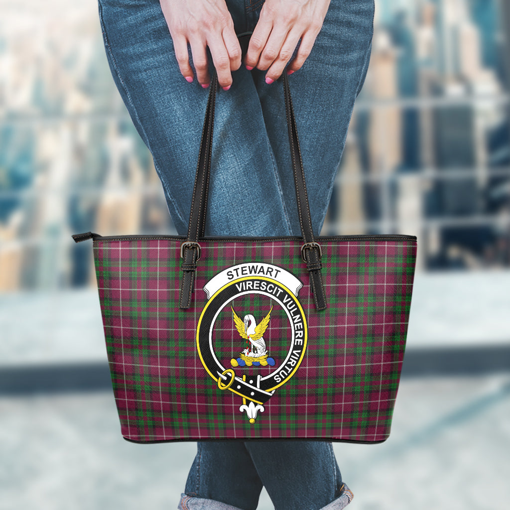 Stewart of Bute Hunting Tartan Leather Tote Bag with Family Crest - Tartan Vibes Clothing