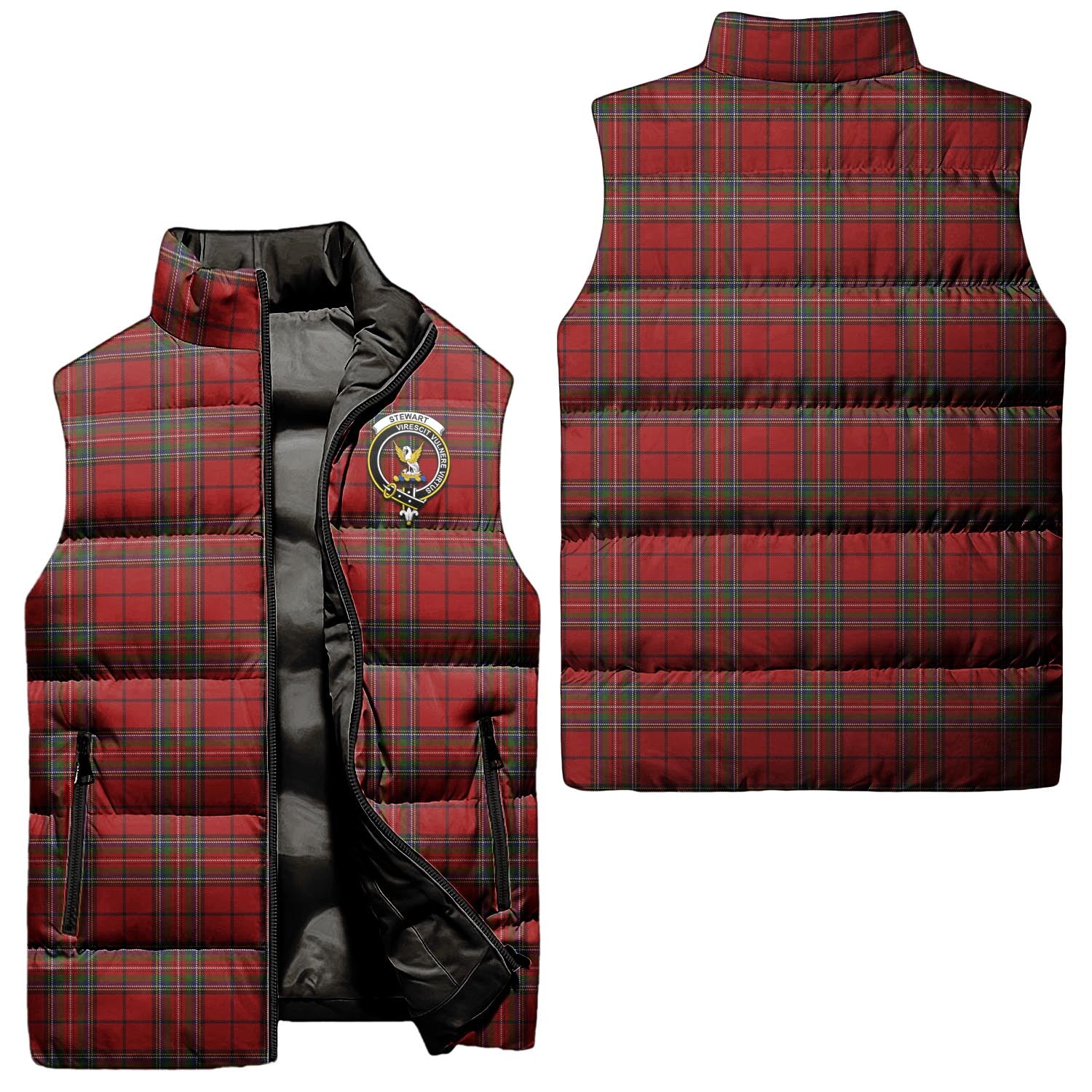 Stewart of Galloway Tartan Sleeveless Puffer Jacket with Family Crest Unisex - Tartanvibesclothing