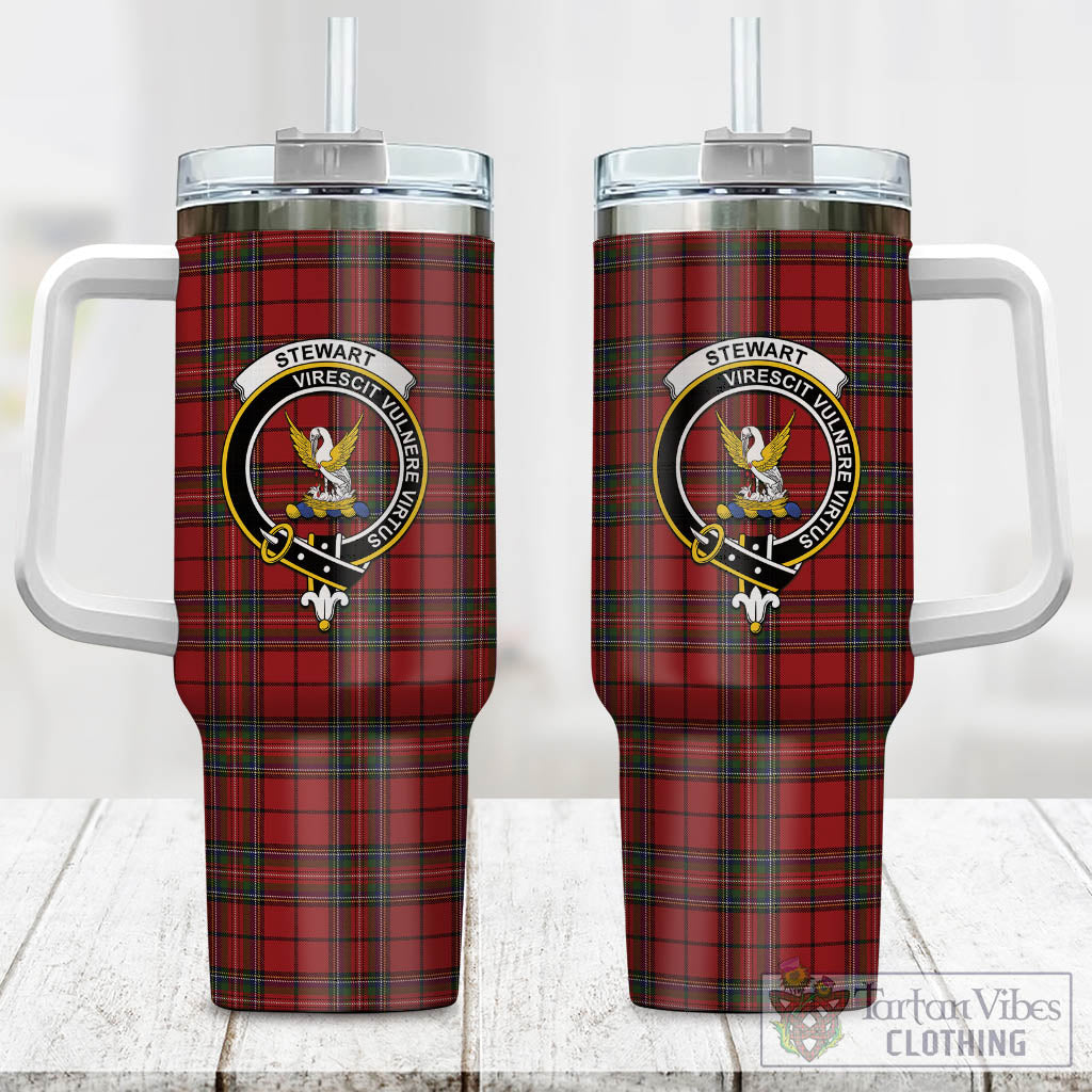 Tartan Vibes Clothing Stewart of Galloway Tartan and Family Crest Tumbler with Handle