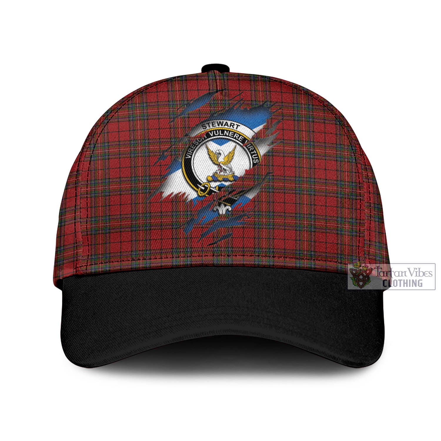 Tartan Vibes Clothing Stewart of Galloway Tartan Classic Cap with Family Crest In Me Style