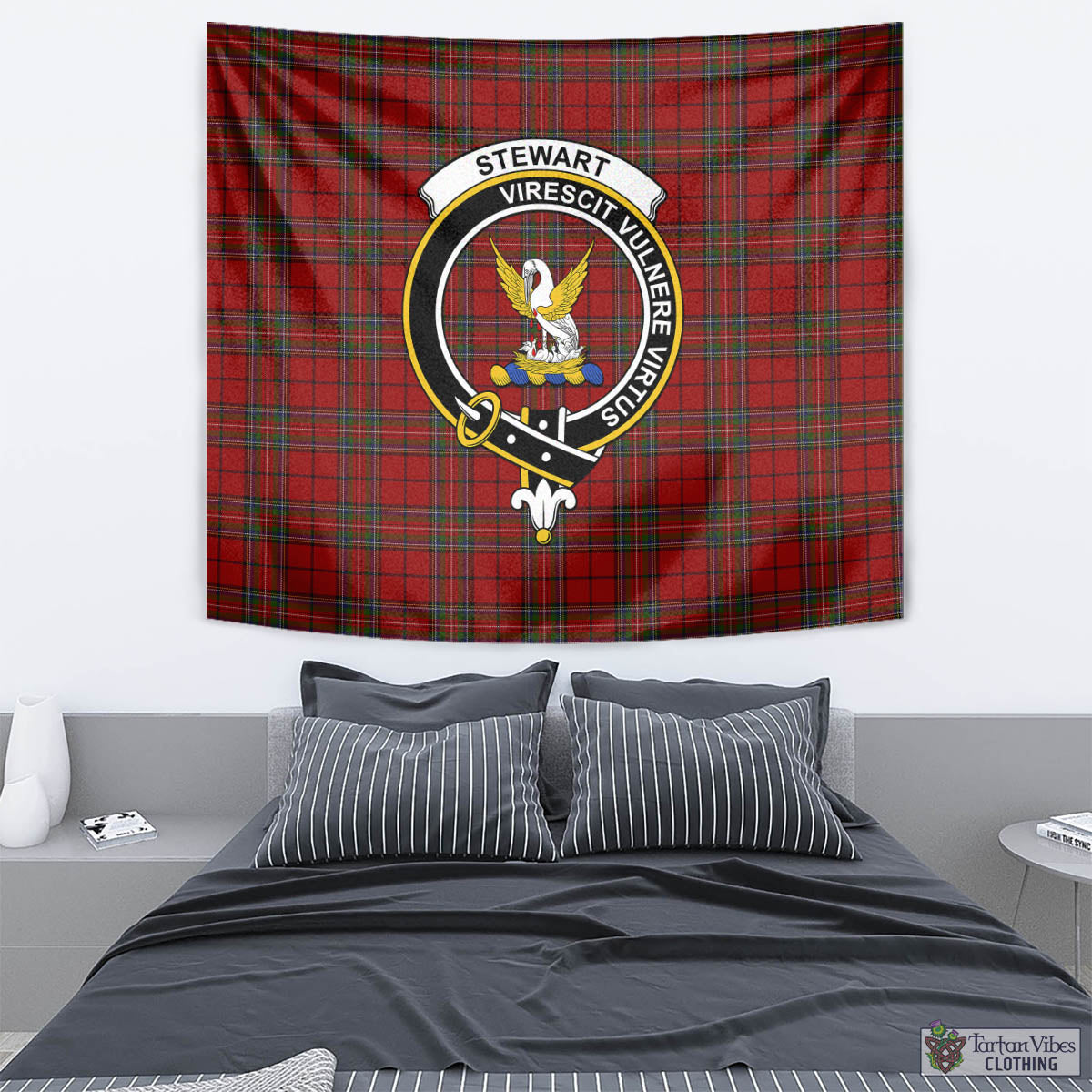 Tartan Vibes Clothing Stewart of Galloway Tartan Tapestry Wall Hanging and Home Decor for Room with Family Crest