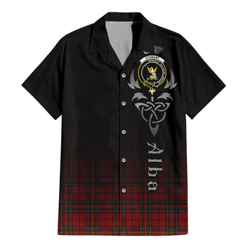 Stewart of Galloway Tartan Short Sleeve Button Up Shirt Featuring Alba Gu Brath Family Crest Celtic Inspired