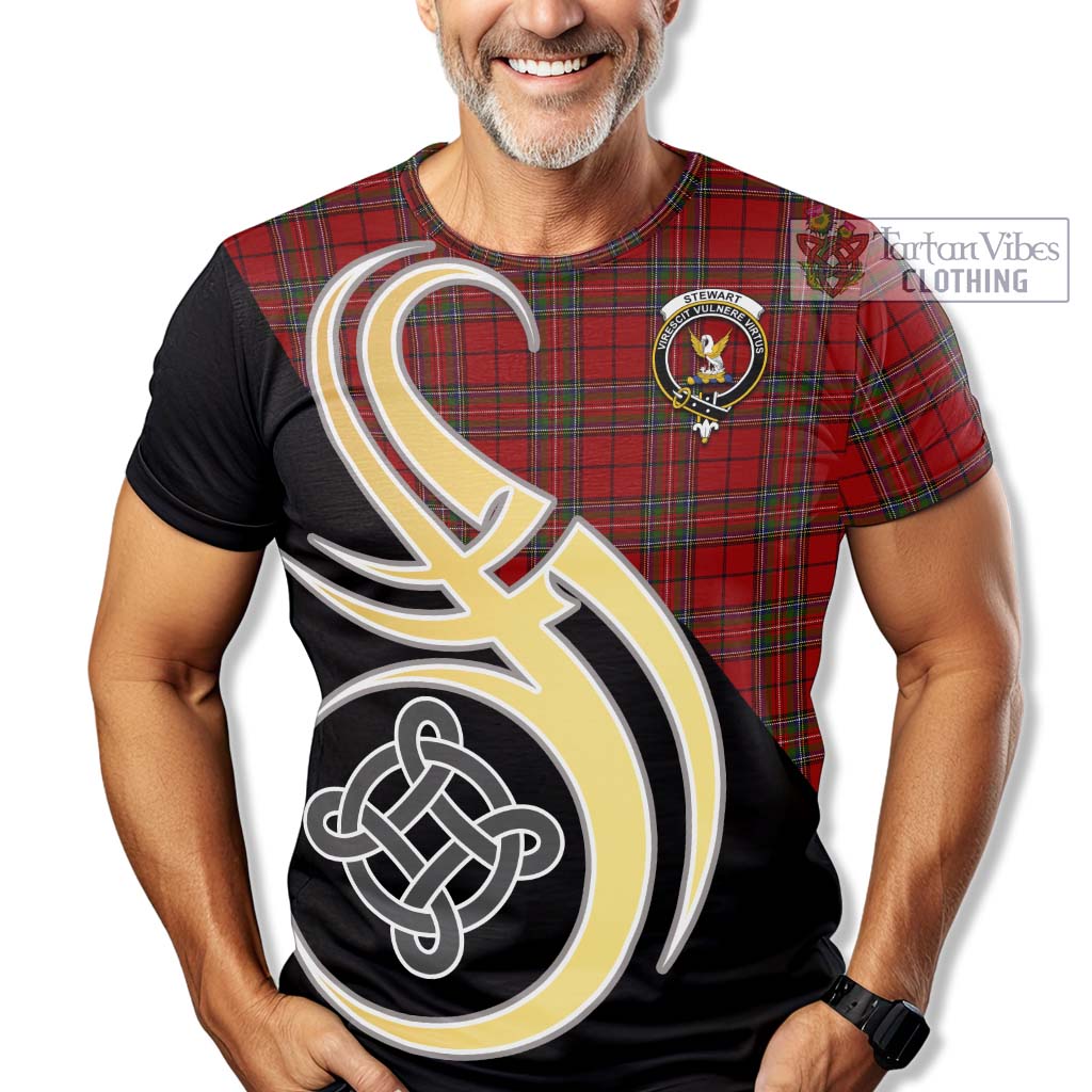 Tartan Vibes Clothing Stewart of Galloway Tartan T-Shirt with Family Crest and Celtic Symbol Style