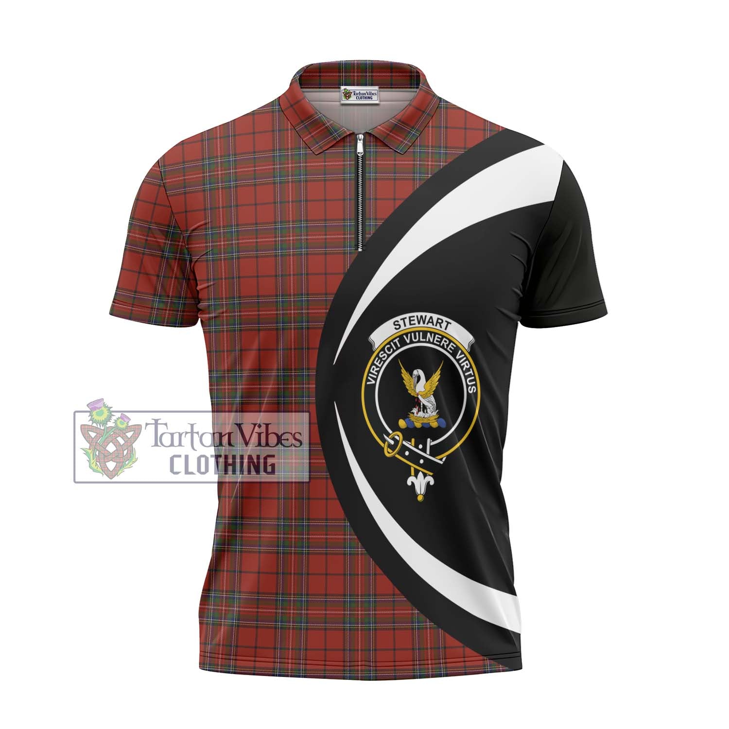 Tartan Vibes Clothing Stewart of Galloway Tartan Zipper Polo Shirt with Family Crest Circle Style