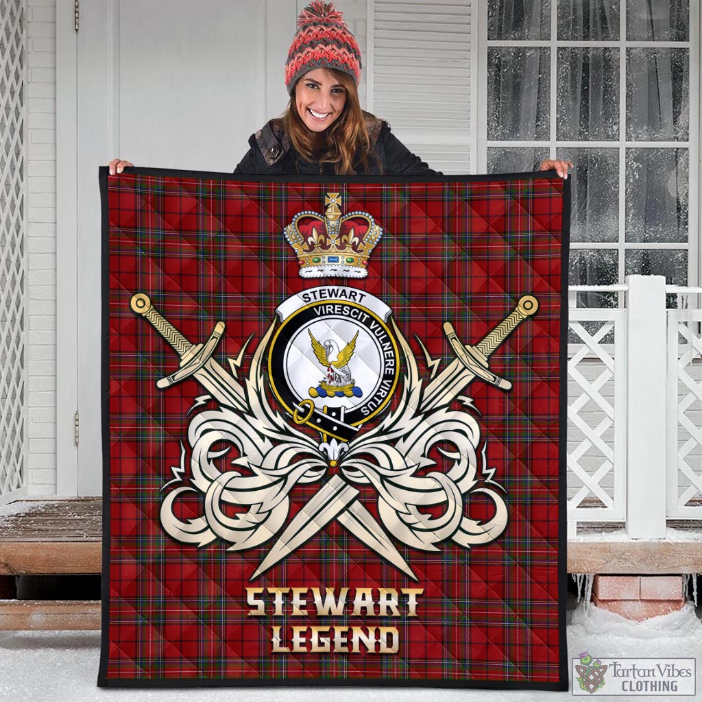 Tartan Vibes Clothing Stewart of Galloway Tartan Quilt with Clan Crest and the Golden Sword of Courageous Legacy