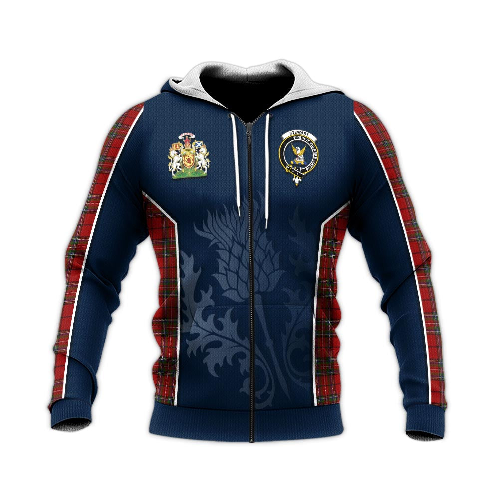 Tartan Vibes Clothing Stewart of Galloway Tartan Knitted Hoodie with Family Crest and Scottish Thistle Vibes Sport Style