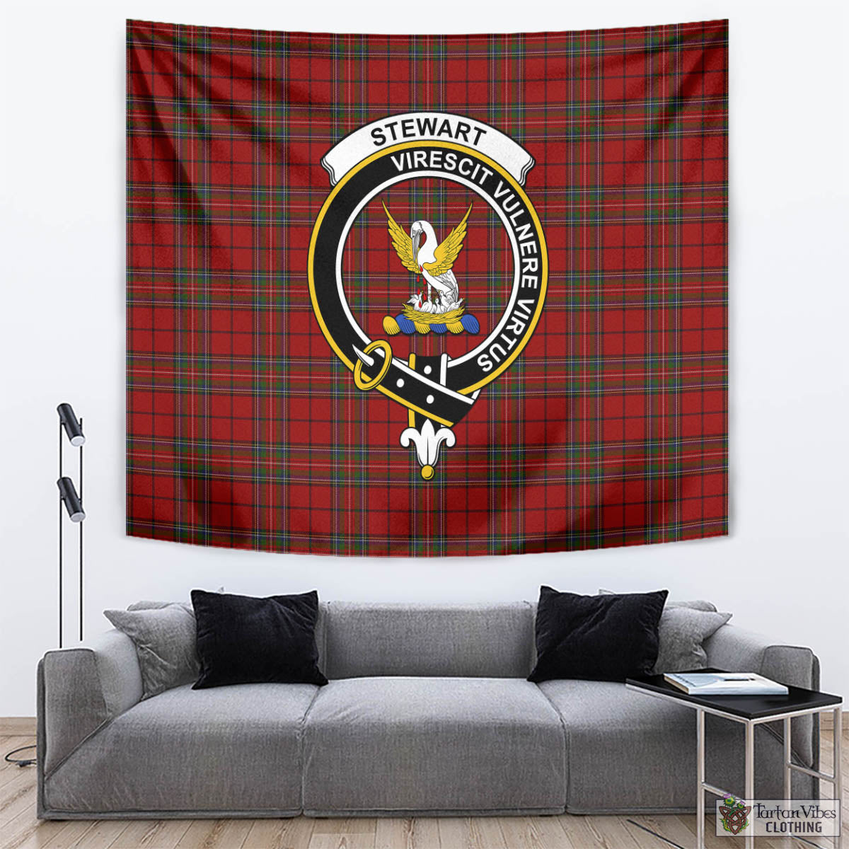 Tartan Vibes Clothing Stewart of Galloway Tartan Tapestry Wall Hanging and Home Decor for Room with Family Crest