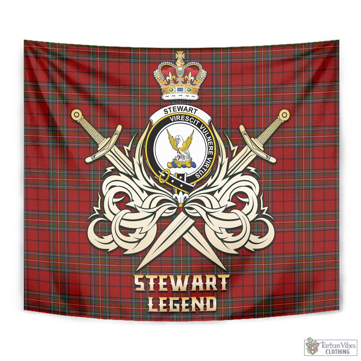 Tartan Vibes Clothing Stewart of Galloway Tartan Tapestry with Clan Crest and the Golden Sword of Courageous Legacy