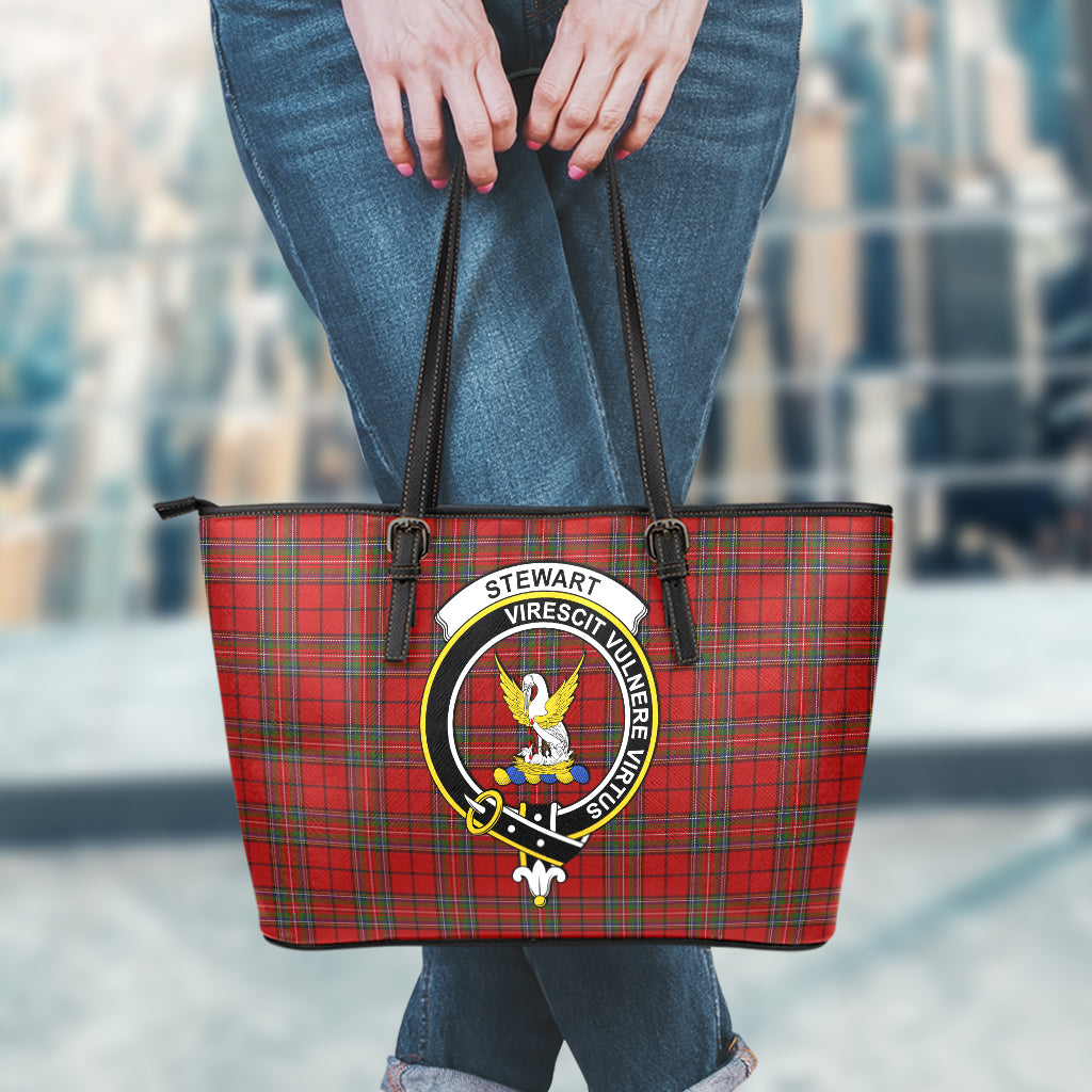 Stewart of Galloway Tartan Leather Tote Bag with Family Crest - Tartan Vibes Clothing