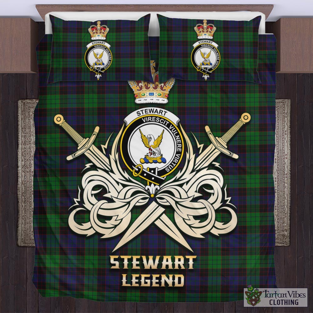 Tartan Vibes Clothing Stewart Old Tartan Bedding Set with Clan Crest and the Golden Sword of Courageous Legacy