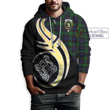 Stewart Old Tartan Hoodie with Family Crest and Celtic Symbol Style