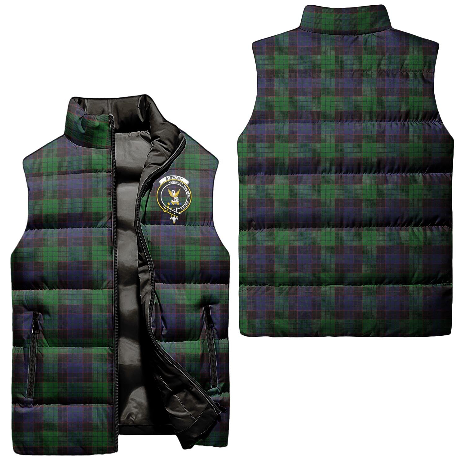 Stewart Old Tartan Sleeveless Puffer Jacket with Family Crest Unisex - Tartanvibesclothing