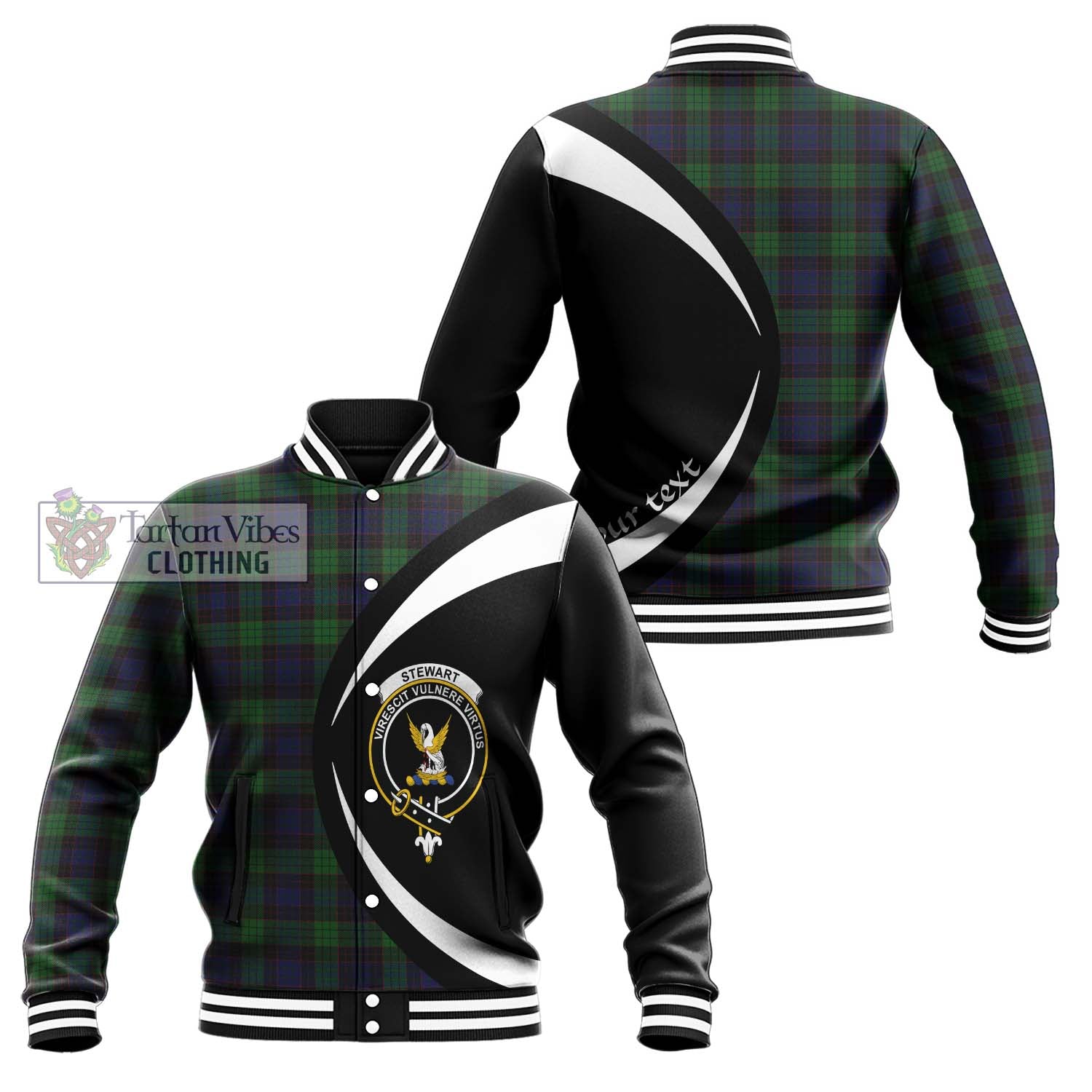 Stewart Old Tartan Baseball Jacket with Family Crest Circle Style Unisex - Tartan Vibes Clothing