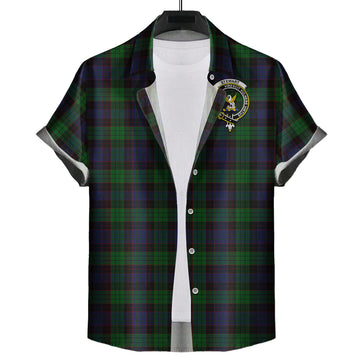 Stewart Old Tartan Short Sleeve Button Down Shirt with Family Crest