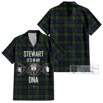 Stewart Old Tartan Short Sleeve Button Shirt with Family Crest DNA In Me Style