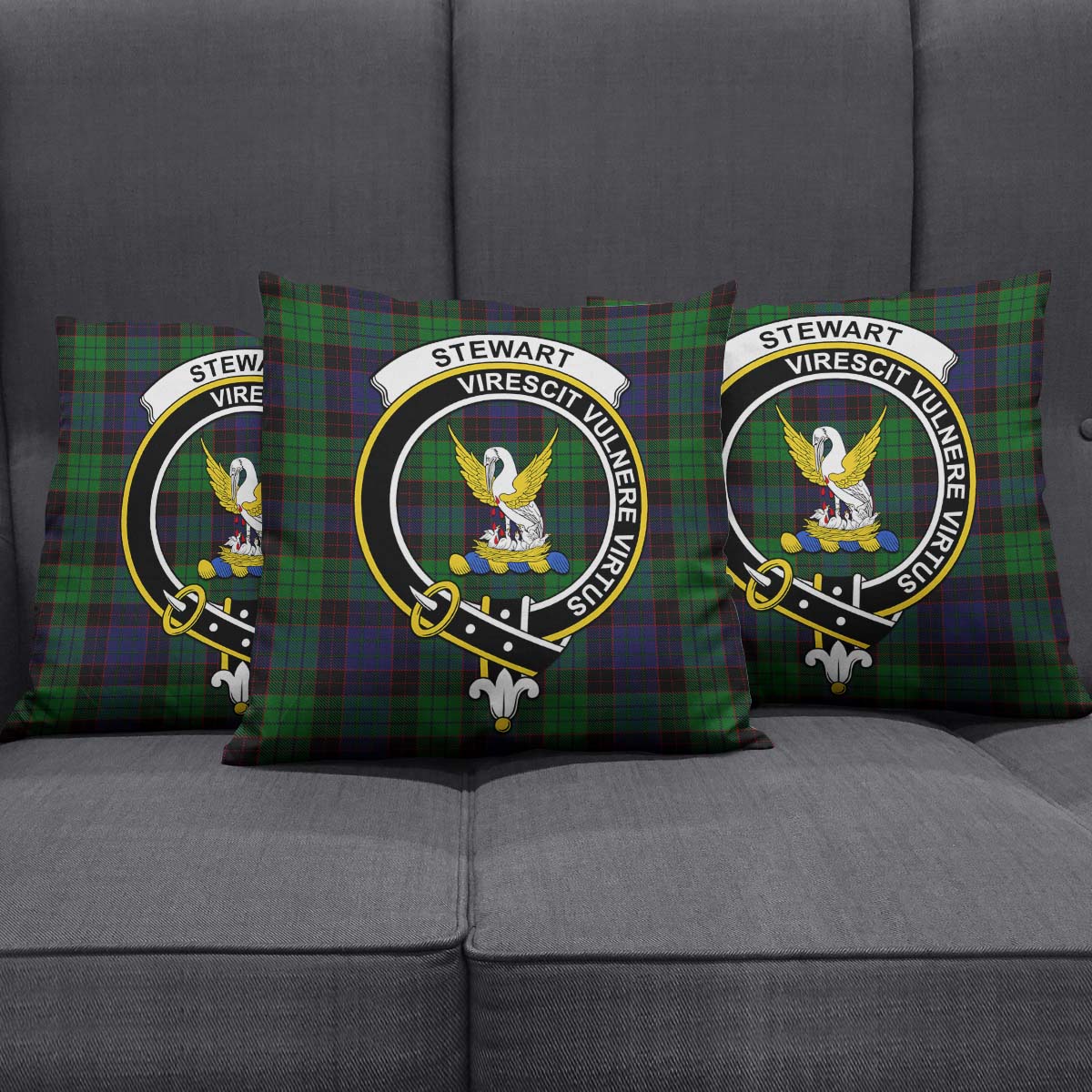 Stewart Old Tartan Pillow Cover with Family Crest Square Pillow Cover - Tartanvibesclothing