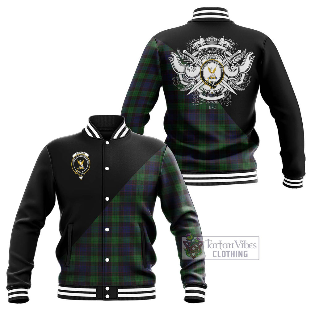 Stewart Old Tartan Baseball Jacket with Family Crest and Military Logo Style Unisex - Tartanvibesclothing Shop