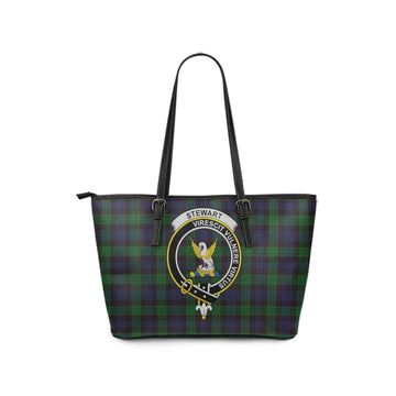 Stewart Old Tartan Leather Tote Bag with Family Crest