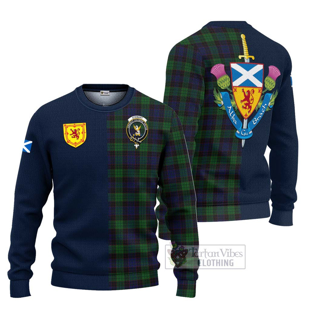 Tartan Vibes Clothing Stewart Old Tartan Knitted Sweater with Scottish Lion Royal Arm Half Style