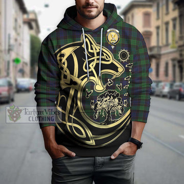 Stewart Old Tartan Hoodie with Family Crest Celtic Wolf Style