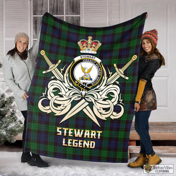 Stewart Old Tartan Blanket with Clan Crest and the Golden Sword of Courageous Legacy