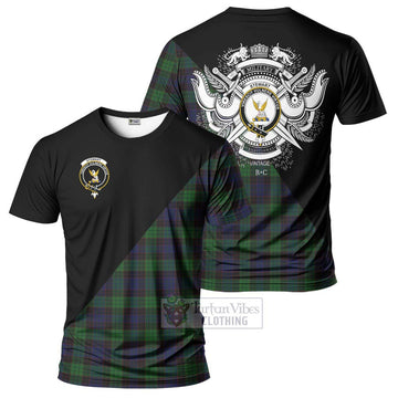 Stewart Old Tartan T-Shirt with Family Crest and Military Logo Style