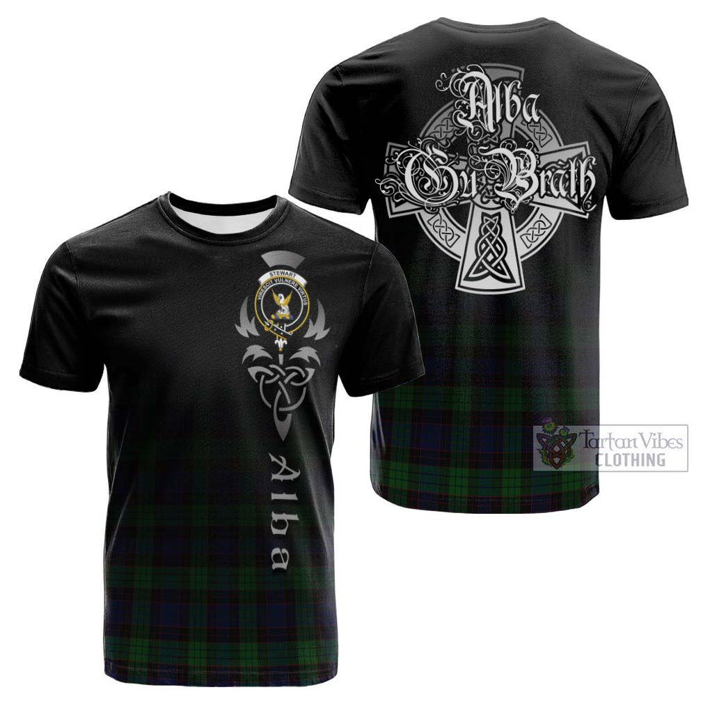 Tartan Vibes Clothing Stewart Old Tartan Cotton T-shirt Featuring Alba Gu Brath Family Crest Celtic Inspired