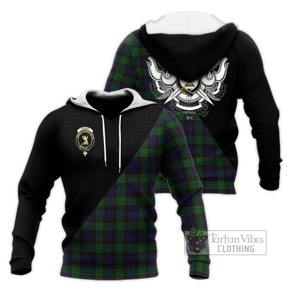 Stewart Old Tartan Knitted Hoodie with Family Crest and Military Logo Style Unisex Knitted Pullover Hoodie - Tartanvibesclothing Shop