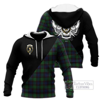 Stewart Old Tartan Knitted Hoodie with Family Crest and Military Logo Style