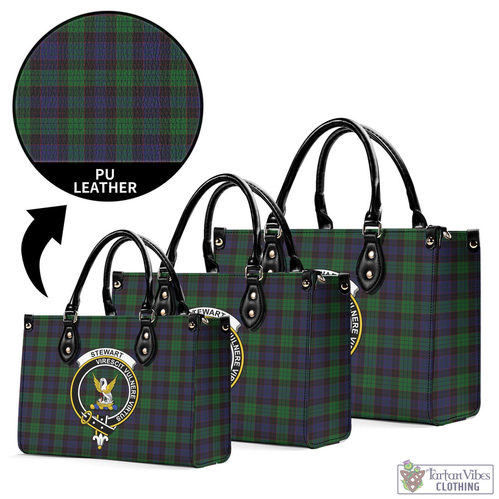 Tartan Vibes Clothing Stewart Old Tartan Luxury Leather Handbags with Family Crest