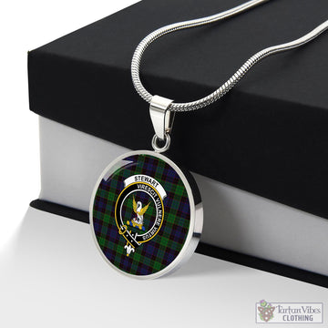 Stewart Old Tartan Circle Necklace with Family Crest