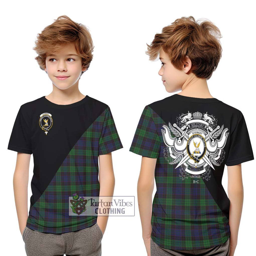 Stewart Old Tartan Kid T-Shirt with Family Crest and Military Logo Style Youth XL Size14 - Tartanvibesclothing Shop