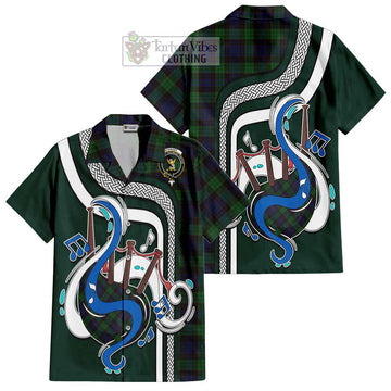 Stewart Old Tartan Short Sleeve Button Shirt with Epic Bagpipe Style