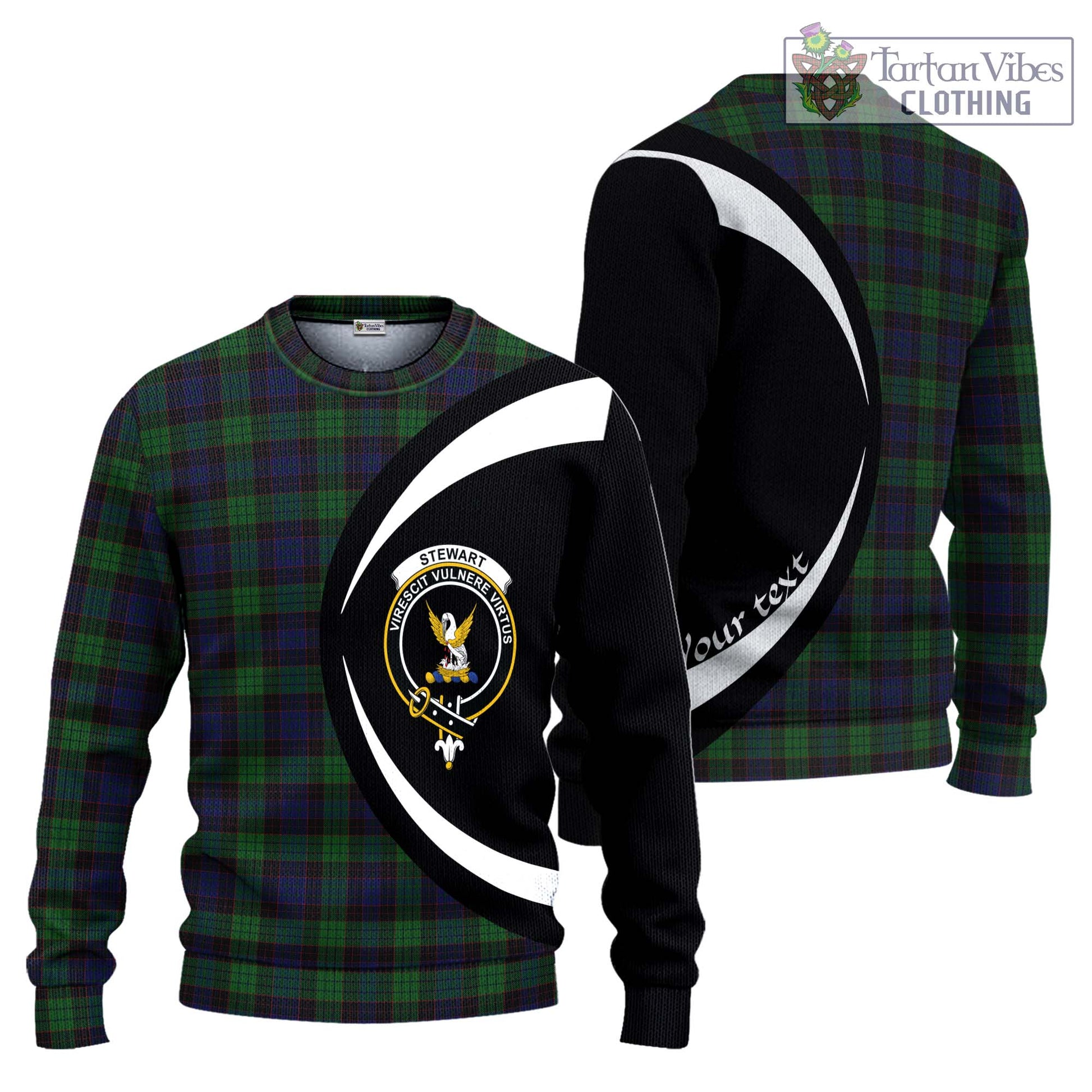 Stewart Old Tartan Knitted Sweater with Family Crest Circle Style Unisex - Tartan Vibes Clothing