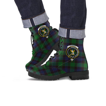 Stewart Old Tartan Leather Boots with Family Crest