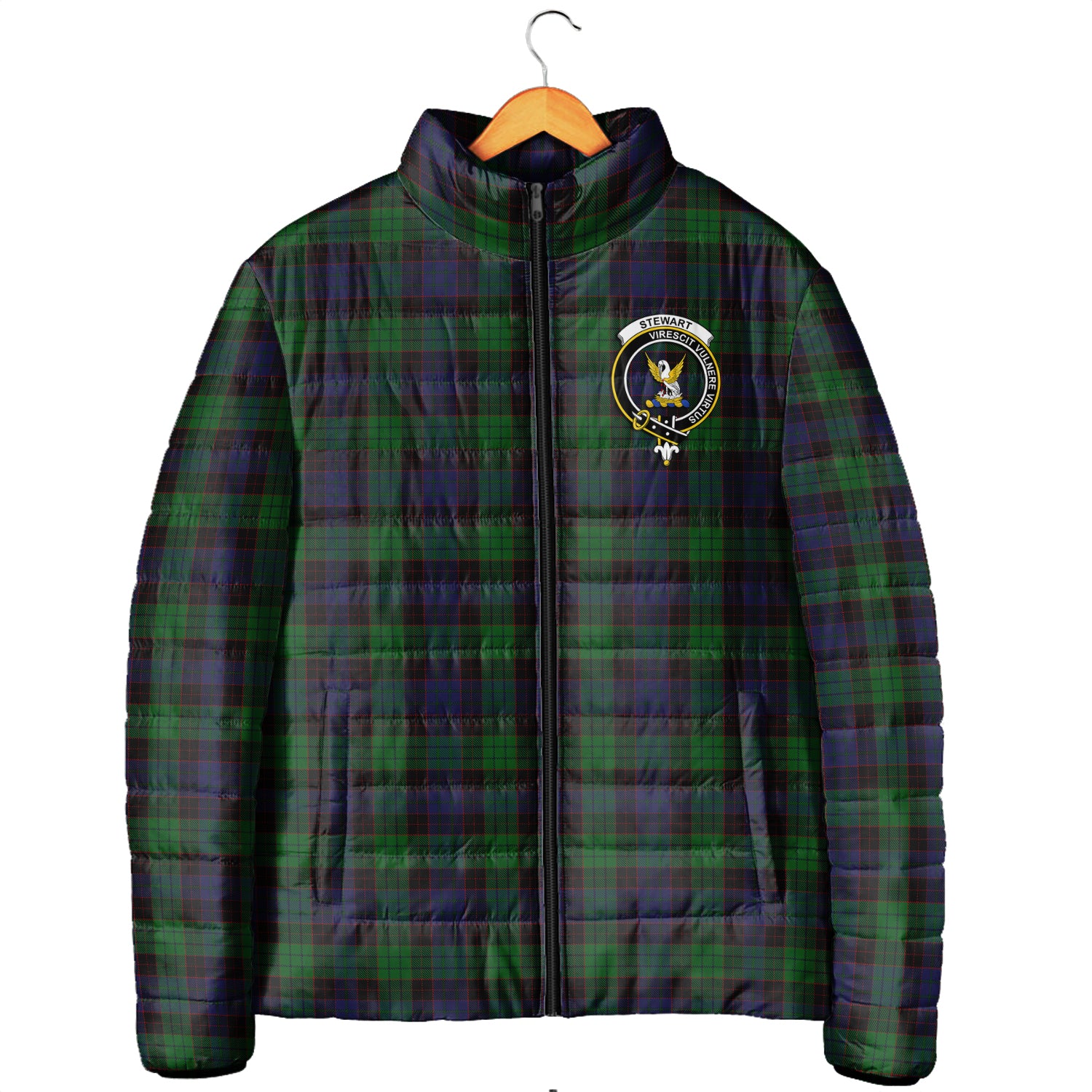 Stewart Old Tartan Padded Jacket with Family Crest Men's Padded Jacket - Tartan Vibes Clothing