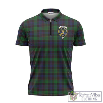 Stewart Old Tartan Zipper Polo Shirt with Family Crest