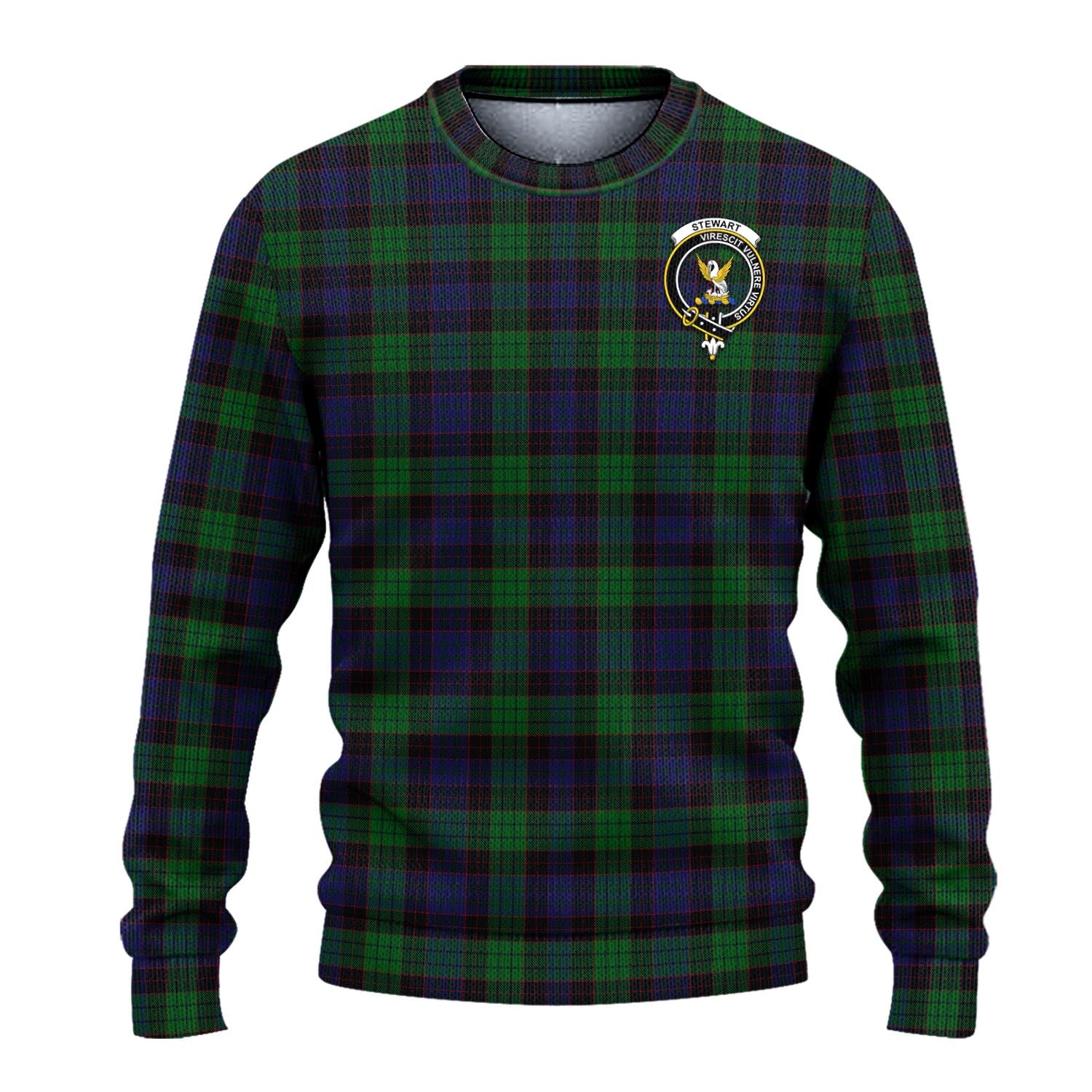 Stewart Old Tartan Knitted Sweater with Family Crest - Tartanvibesclothing