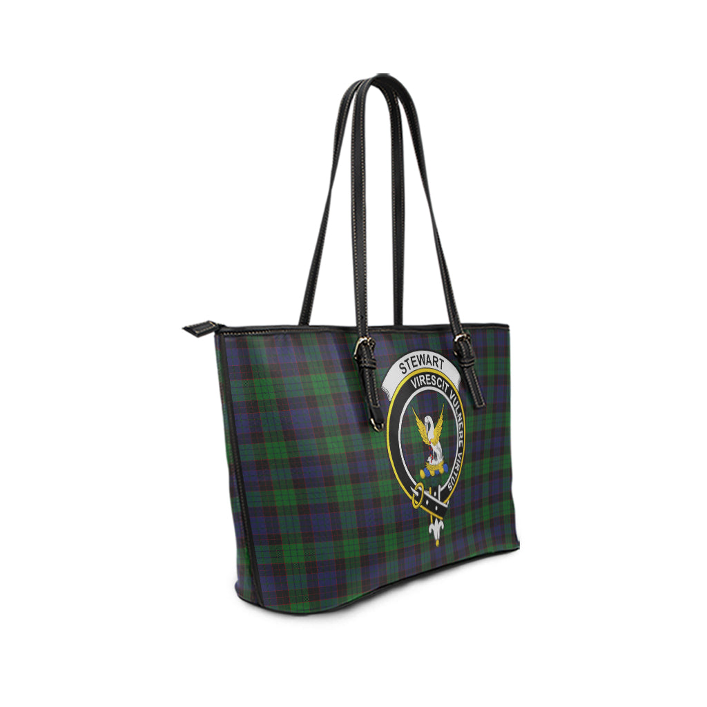 Stewart Old Tartan Leather Tote Bag with Family Crest - Tartan Vibes Clothing