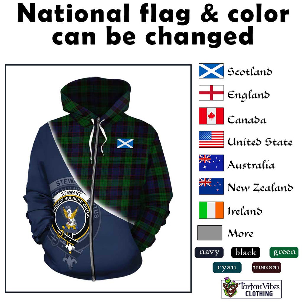 Stewart Old Tartan Hoodie with Personalised National Flag and Family Crest Half Style - Tartanvibesclothing Shop