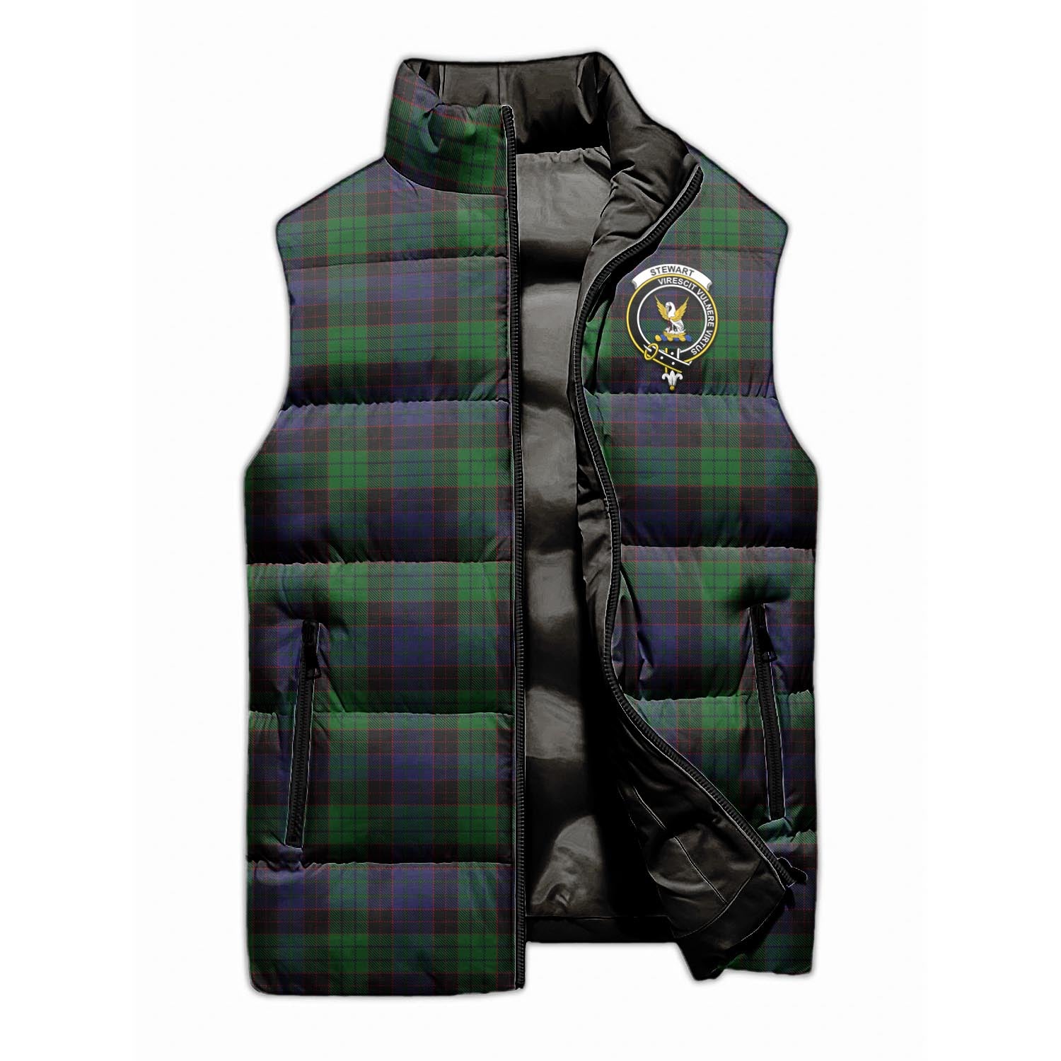 Stewart Old Tartan Sleeveless Puffer Jacket with Family Crest - Tartanvibesclothing