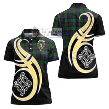 Stewart Old Tartan Women's Polo Shirt with Family Crest and Celtic Symbol Style